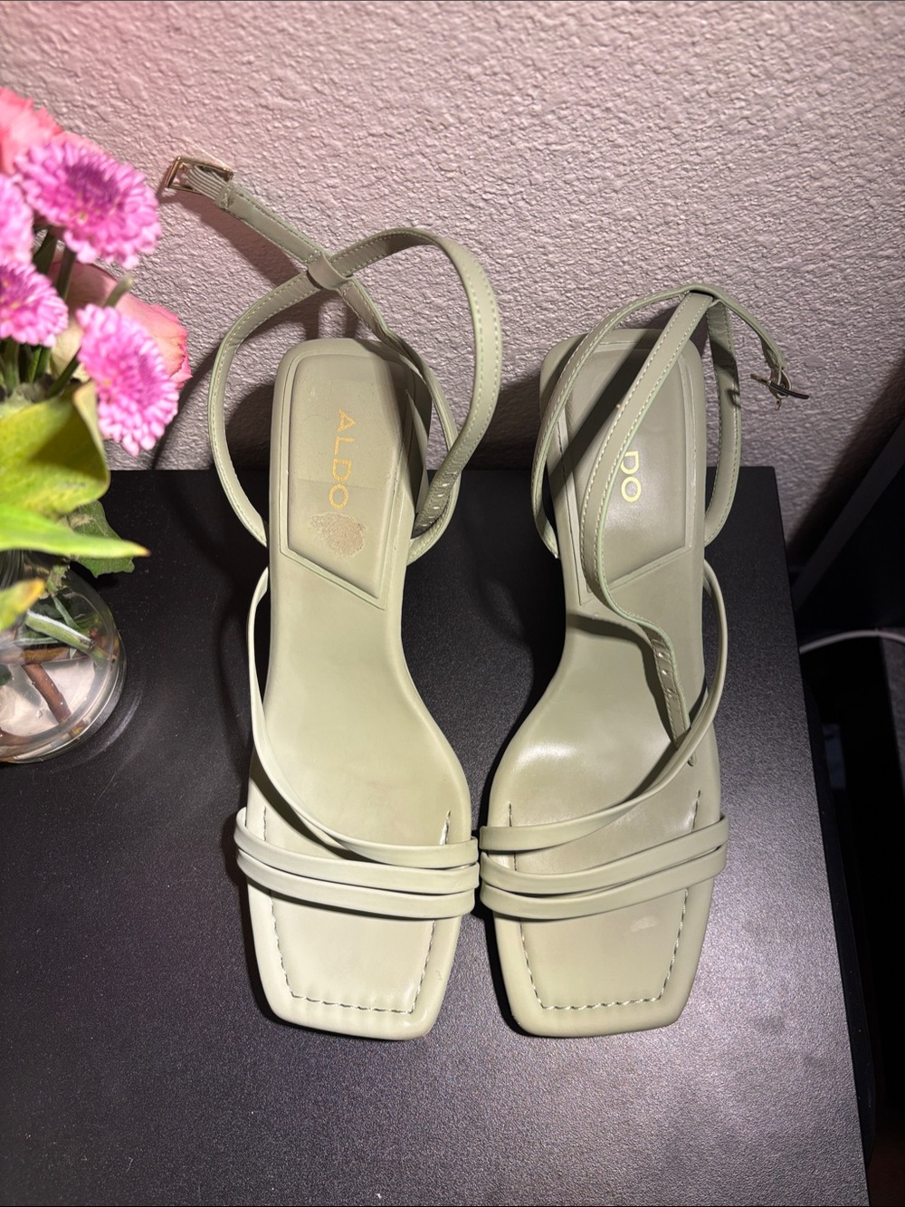 ALDO Women's Sage Green Strappy Square-Toe Sandals